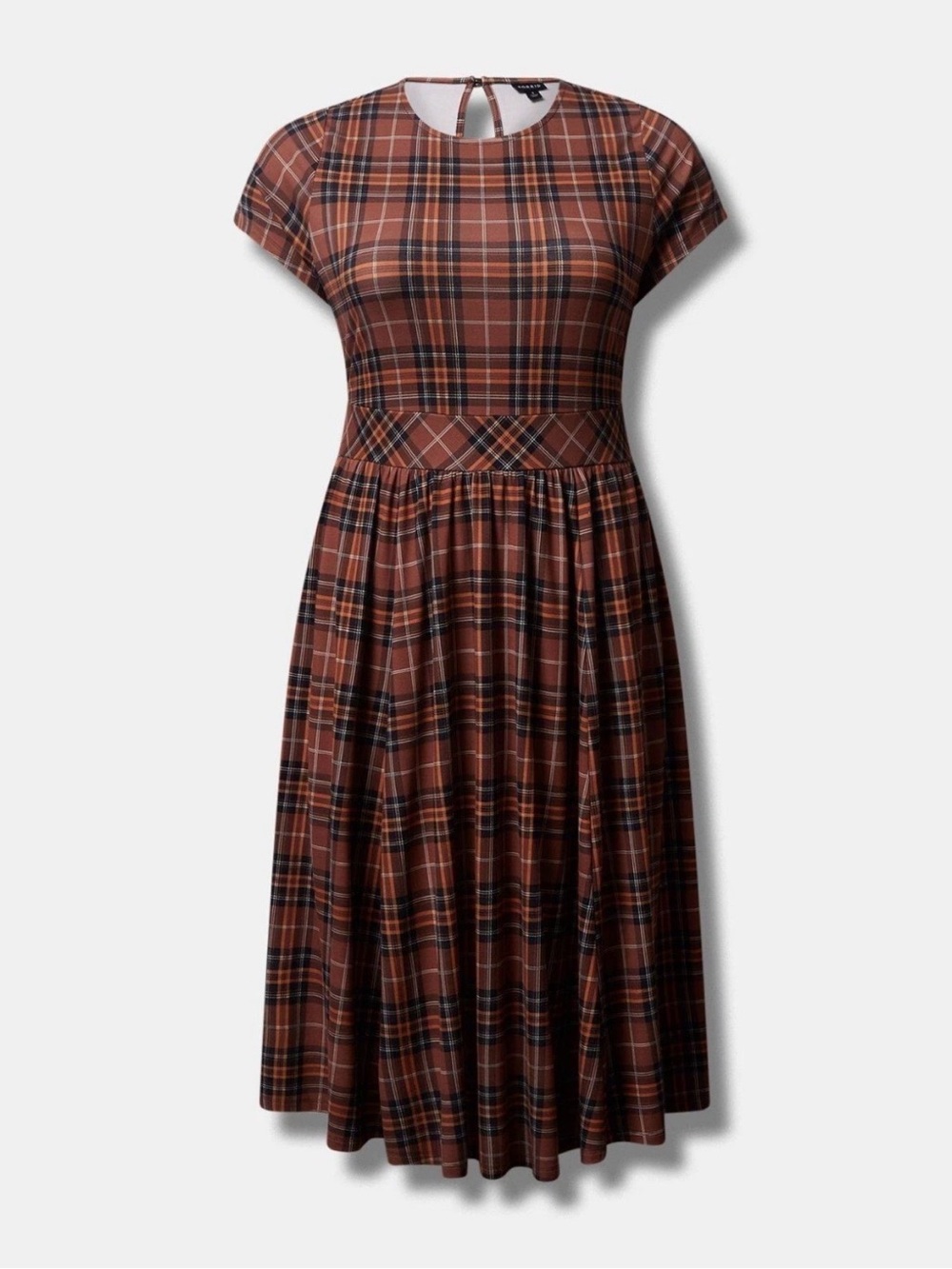 Torrid Brown Plaid Short Sleeve Midi Studio Ponte Dress Size 2X Pockets Fall